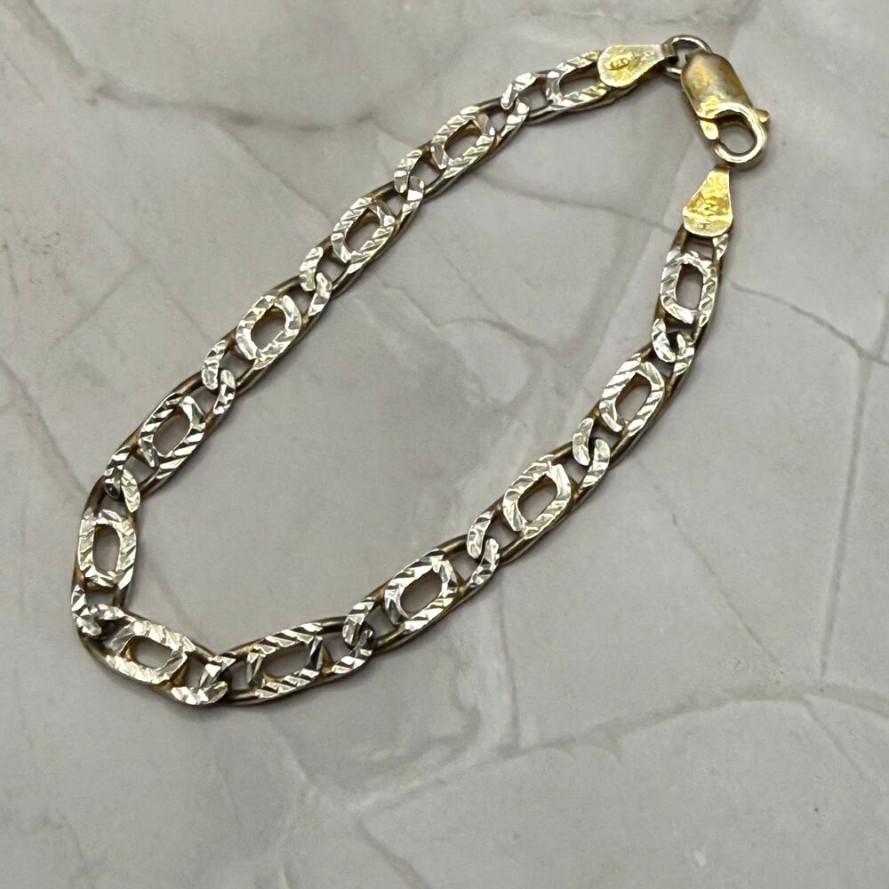 Vintage HAN 925 Sterling Silver Two-Tone Link Bracelet Italy